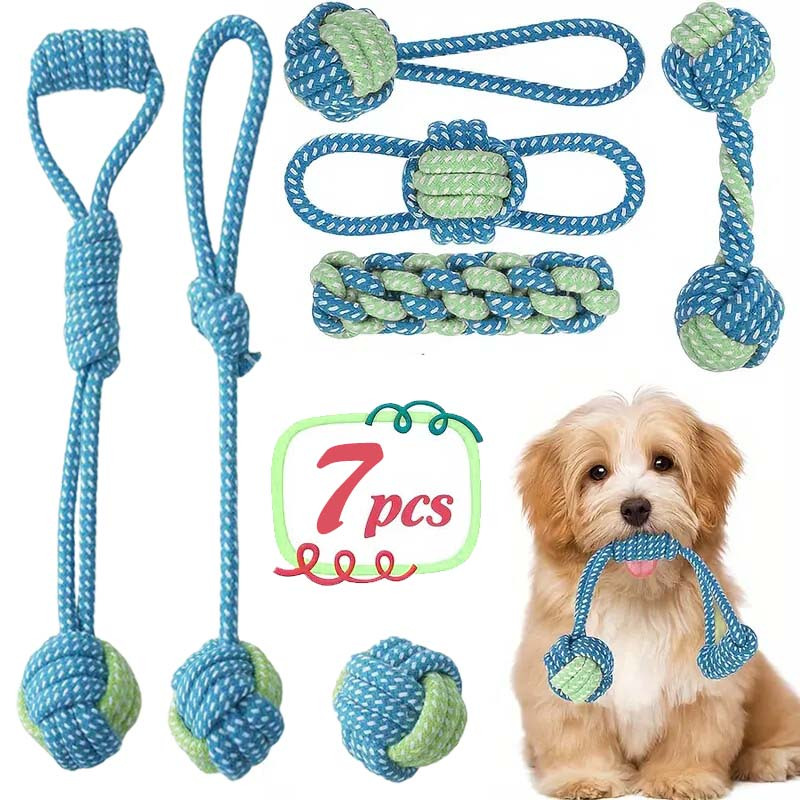 Dog Rope Toy Aggressive Chewers - Ensemble de 7 jouets interactifs à